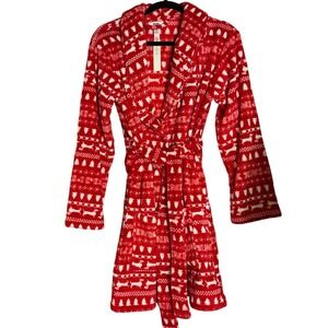 Victoria's Secret PINK Christmas Holiday Red Dachshund Plush Bath Robe XS/Small